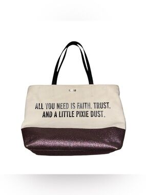 Kate Spade Cream Canvas Tote with Metallic Purple Accent